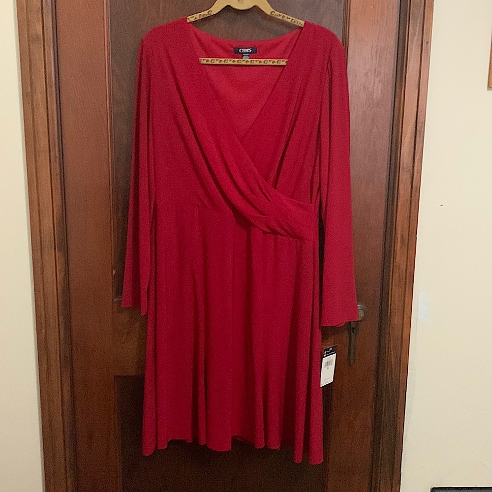 NWT Ralph Lauren CHAPS Dark Red Faux Wrap Dress XL